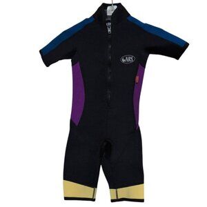 NRS youth Child Color Block Black Wetsuit shorts gender neutral in a Full Zip Up